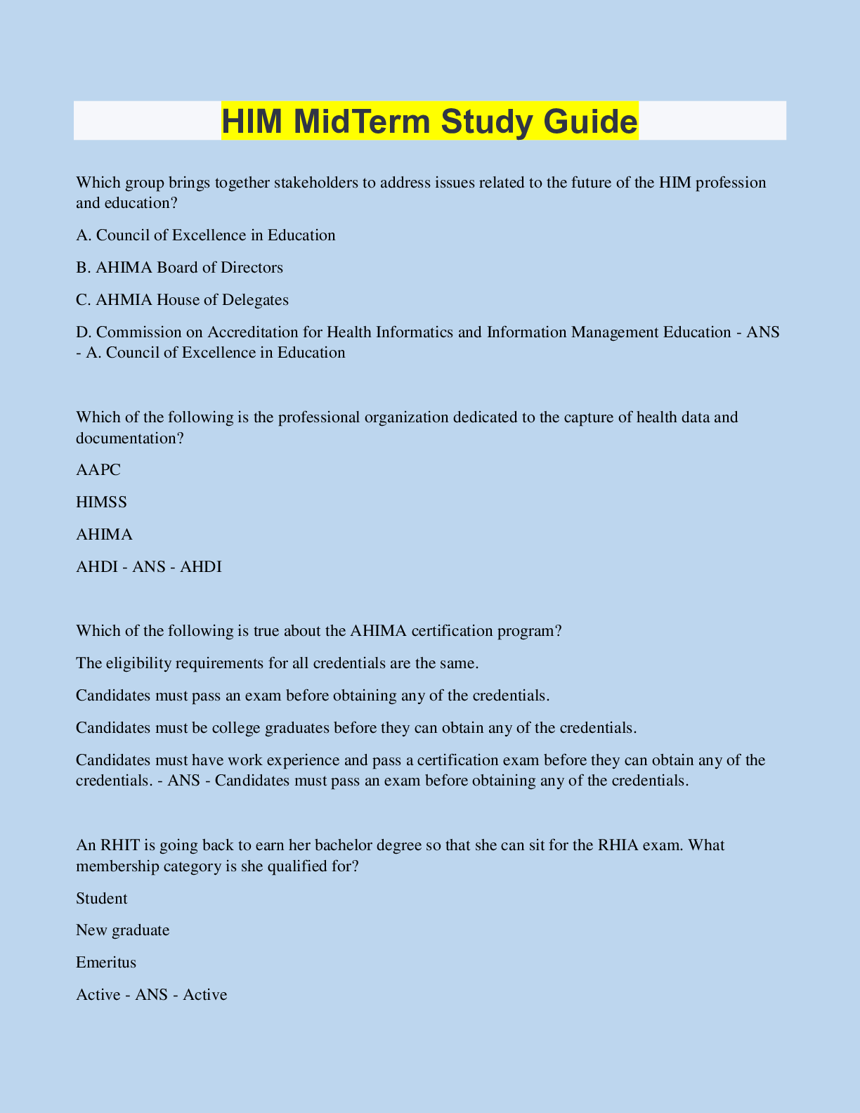 Preview image of HIM MidTerm Study Guide document